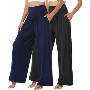 image:imageWiWi Womens Pajama Pants Bamboo Viscose Super Soft Wide Leg Palazzo Lounge Yoga Cooling Sleep Bottoms with Pockets SXXLDblacknavy