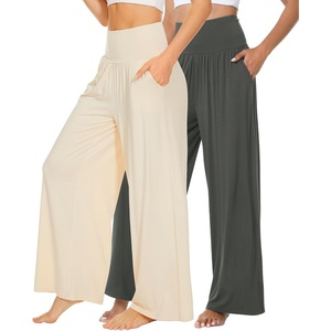image:imageWiWi Womens Pajama Pants Bamboo Viscose Super Soft Wide Leg Palazzo Lounge Yoga Cooling Sleep Bottoms with Pockets SXXLDcreamiron Grey