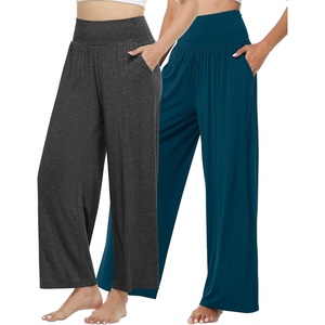 image:imageWiWi Womens Pajama Pants Bamboo Viscose Super Soft Wide Leg Palazzo Lounge Yoga Cooling Sleep Bottoms with Pockets SXXLDpeacock Bluecharcoal Heather