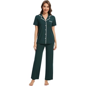 image:imageWiWi Womens Pajama Set Button Down Sleepwear Soft Bamboo Viscose Loungewear with Pockets 2 Piece PJ Sleepwear SXXLAblackish Green
