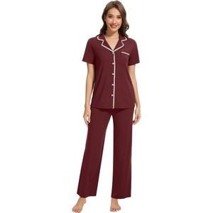 image:imageWiWi Womens Pajama Set Button Down Sleepwear Soft Bamboo Viscose Loungewear with Pockets 2 Piece PJ Sleepwear SXXLAbrownish Red