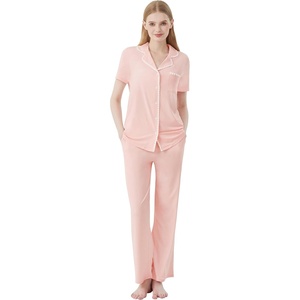 image:imageWiWi Womens Pajama Set Button Down Sleepwear Soft Bamboo Viscose Loungewear with Pockets 2 Piece PJ Sleepwear SXXLAcream Pink