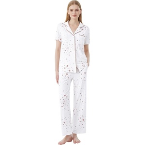 image:imageWiWi Womens Pajama Set Button Down Sleepwear Soft Bamboo Viscose Loungewear with Pockets 2 Piece PJ Sleepwear SXXLAwhite Stars