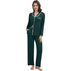 image:imageWiWi Womens Pajama Set Button Down Sleepwear Soft Bamboo Viscose Loungewear with Pockets 2 Piece PJ Sleepwear SXXLBblackish Green