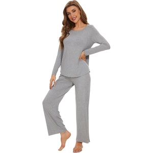 image:imageWiWi Womens Pajama Set Comfy Long Sleeve Tee Pants Sleepwear Soft Viscose from Bamboo 2 Piece Nightwear Pjs SXXLAheather Grey