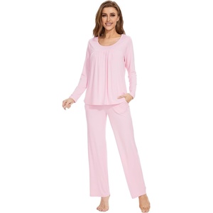 image:imageWiWi Womens Pajama Set Comfy Long Sleeve Tee Pants Sleepwear Soft Viscose from Bamboo 2 Piece Nightwear Pjs SXXLBblush Pink