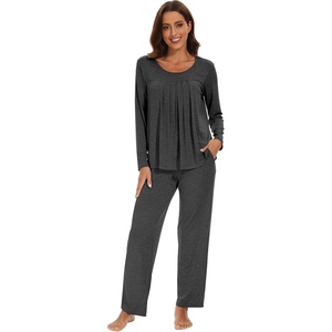 image:imageWiWi Womens Pajama Set Comfy Long Sleeve Tee Pants Sleepwear Soft Viscose from Bamboo 2 Piece Nightwear Pjs SXXLCcharcoal Heather