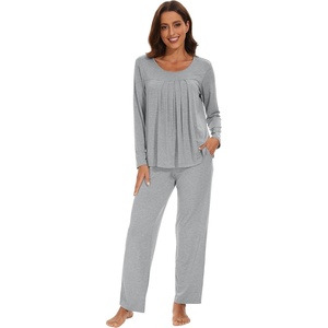 image:imageWiWi Womens Pajama Set Comfy Long Sleeve Tee Pants Sleepwear Soft Viscose from Bamboo 2 Piece Nightwear Pjs SXXLCheather Grey