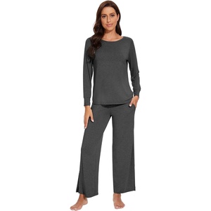 image:imageWiWi Womens Pajama Set Comfy Long Sleeve Tee Pants Sleepwear Soft Viscose from Bamboo 2 Piece Nightwear Pjs SXXLDcharcoal Heather