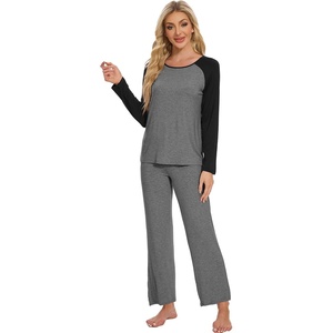 image:imageWiWi Womens Pajama Set Comfy Long Sleeve Tee Pants Sleepwear Soft Viscose from Bamboo 2 Piece Nightwear Pjs SXXLEdark Heather GreyBlack