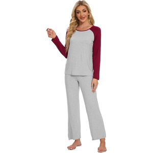 image:imageWiWi Womens Pajama Set Comfy Long Sleeve Tee Pants Sleepwear Soft Viscose from Bamboo 2 Piece Nightwear Pjs SXXLElight Heather GreyWine