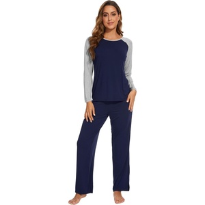 image:imageWiWi Womens Pajama Set Comfy Long Sleeve Tee Pants Sleepwear Soft Viscose from Bamboo 2 Piece Nightwear Pjs SXXLEnavyLight Heather Grey