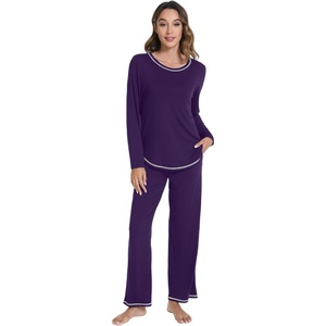 image:imageWiWi Womens Pajama Set Comfy Long Sleeve Tee Pants Sleepwear Soft Viscose from Bamboo 2 Piece Nightwear Pjs SXXLFdark Purple
