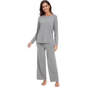 image:imageWiWi Womens Pajama Set Comfy Long Sleeve Tee Pants Sleepwear Soft Viscose from Bamboo 2 Piece Nightwear Pjs SXXLGheather Grey