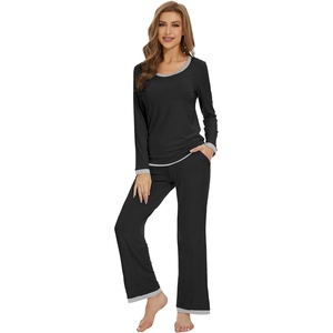 image:imageWiWi Womens Pajama Sets Soft Long Sleeves Top with Pants Cooling PJ 2 Piece Viscose from Bamboo Loungewear Set SXXLAblack