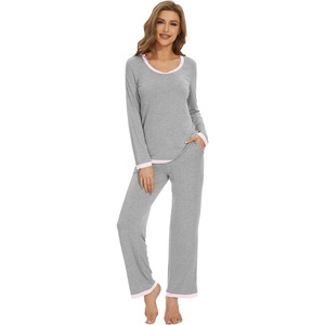 image:imageWiWi Womens Pajama Sets Soft Long Sleeves Top with Pants Cooling PJ 2 Piece Viscose from Bamboo Loungewear Set SXXLAlight Heather Grey