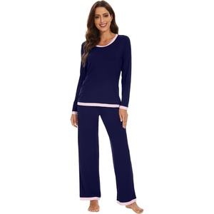 image:imageWiWi Womens Pajama Sets Soft Long Sleeves Top with Pants Cooling PJ 2 Piece Viscose from Bamboo Loungewear Set SXXLAnavy