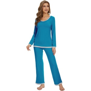 image:imageWiWi Womens Pajama Sets Soft Long Sleeves Top with Pants Cooling PJ 2 Piece Viscose from Bamboo Loungewear Set SXXLAteal Blue