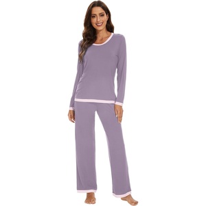 image:imageWiWi Womens Pajama Sets Soft Long Sleeves Top with Pants Cooling PJ 2 Piece Viscose from Bamboo Loungewear Set SXXLAviolet