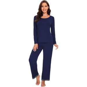 image:imageWiWi Womens Pajama Sets Soft Long Sleeves Top with Pants Cooling PJ 2 Piece Viscose from Bamboo Loungewear Set SXXLBnavy