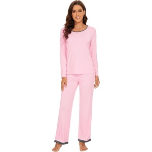 image:imageWiWi Womens Pajama Sets Soft Long Sleeves Top with Pants Cooling PJ 2 Piece Viscose from Bamboo Loungewear Set SXXLBpink