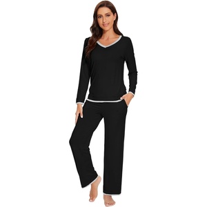 image:imageWiWi Womens Pajama Sets Soft Long Sleeves Top with Pants Cooling PJ 2 Piece Viscose from Bamboo Loungewear Set SXXLCblack