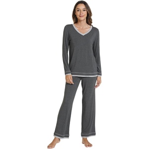 image:imageWiWi Womens Pajama Sets Soft Long Sleeves Top with Pants Cooling PJ 2 Piece Viscose from Bamboo Loungewear Set SXXLCdark Heather Grey