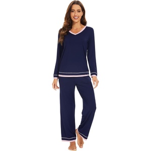 image:imageWiWi Womens Pajama Sets Soft Long Sleeves Top with Pants Cooling PJ 2 Piece Viscose from Bamboo Loungewear Set SXXLCnavy