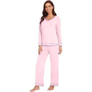 image:imageWiWi Womens Pajama Sets Soft Long Sleeves Top with Pants Cooling PJ 2 Piece Viscose from Bamboo Loungewear Set SXXLCpink