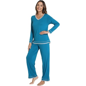 image:imageWiWi Womens Pajama Sets Soft Long Sleeves Top with Pants Cooling PJ 2 Piece Viscose from Bamboo Loungewear Set SXXLCteal Blue