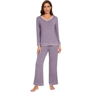 image:imageWiWi Womens Pajama Sets Soft Long Sleeves Top with Pants Cooling PJ 2 Piece Viscose from Bamboo Loungewear Set SXXLCviolet