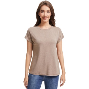 image:imageWiWi Womens Pajama Tops Soft Crew Neck Sleep Shirt Loose Short Sleeves TShirt Viscose from Bamboo SXXLCamel