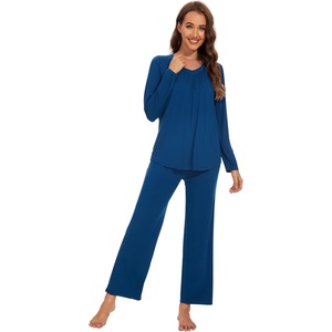 image:imageWiWi Womens Pajamas Set Sleepwear Loungewear Long Sleeve Pajama Sets Soft Pjs Viscose from Bamboo 2 Piece PJ SXXLAink Blue