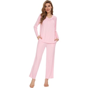 image:imageWiWi Womens Pajamas Set Sleepwear Loungewear Long Sleeve Pajama Sets Soft Pjs Viscose from Bamboo 2 Piece PJ SXXLApink