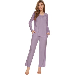 image:imageWiWi Womens Pajamas Set Sleepwear Loungewear Long Sleeve Pajama Sets Soft Pjs Viscose from Bamboo 2 Piece PJ SXXLAviolet