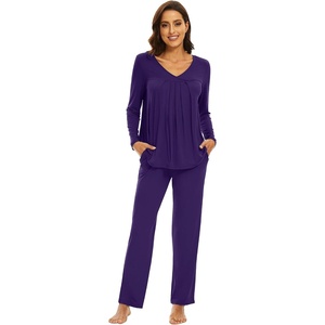 image:imageWiWi Womens Pajamas Set Sleepwear Loungewear Long Sleeve Pajama Sets Soft Pjs Viscose from Bamboo 2 Piece PJ SXXLBdark Purple