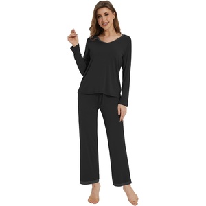 image:imageWiWi Womens Pajamas Set Sleepwear Loungewear Long Sleeve Pajama Sets Soft Pjs Viscose from Bamboo 2 Piece PJ SXXLCblack