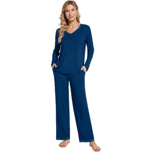 image:imageWiWi Womens Pajamas Set Sleepwear Loungewear Long Sleeve Pajama Sets Soft Pjs Viscose from Bamboo 2 Piece PJ SXXLCink Blue