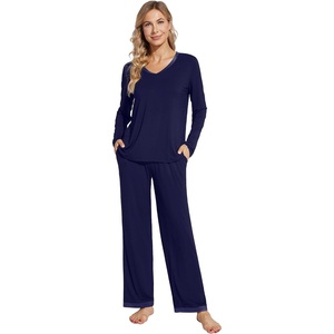 image:imageWiWi Womens Pajamas Set Sleepwear Loungewear Long Sleeve Pajama Sets Soft Pjs Viscose from Bamboo 2 Piece PJ SXXLCnavy