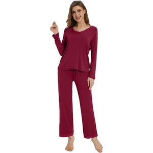 image:imageWiWi Womens Pajamas Set Sleepwear Loungewear Long Sleeve Pajama Sets Soft Pjs Viscose from Bamboo 2 Piece PJ SXXLCwine