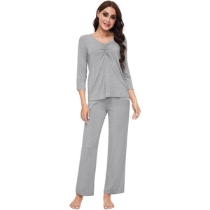 image:imageWiWi Womens Pajamas Set Sleepwear Loungewear Long Sleeve Pajama Sets Soft Pjs Viscose from Bamboo 2 Piece PJ SXXLDheather Grey