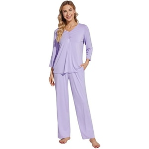 image:imageWiWi Womens Pajamas Set Sleepwear Loungewear Long Sleeve Pajama Sets Soft Pjs Viscose from Bamboo 2 Piece PJ SXXLDtaro Purple