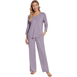 image:imageWiWi Womens Pajamas Set Sleepwear Loungewear Long Sleeve Pajama Sets Soft Pjs Viscose from Bamboo 2 Piece PJ SXXLDviolet