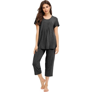 image:imageWiWi Womens Pajamas Sets Bamboo Viscose Short Sleeve Top with Capri Pants Super Soft Lounge Cooling Sleepwear Pjs SXXLAcharcoal Heather