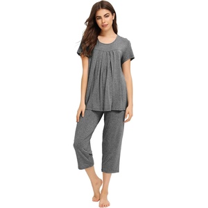 image:imageWiWi Womens Pajamas Sets Bamboo Viscose Short Sleeve Top with Capri Pants Super Soft Lounge Cooling Sleepwear Pjs SXXLAdark Heather Grey