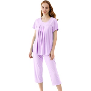 image:imageWiWi Womens Pajamas Sets Bamboo Viscose Short Sleeve Top with Capri Pants Super Soft Lounge Cooling Sleepwear Pjs SXXLAlight Purple
