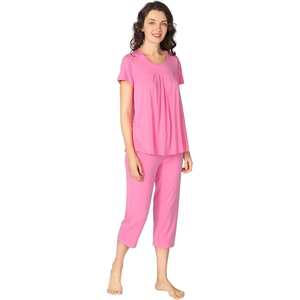 image:imageWiWi Womens Pajamas Sets Bamboo Viscose Short Sleeve Top with Capri Pants Super Soft Lounge Cooling Sleepwear Pjs SXXLAraspberry Pink