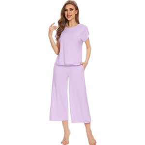 image:imageWiWi Womens Pajamas Sets Bamboo Viscose Short Sleeve Top with Capri Pants Super Soft Lounge Cooling Sleepwear Pjs SXXLBlight Purple