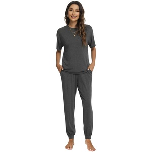 image:imageWiWi Womens Tracksuit Set Viscose from Bamboo Loungewear 2 Piece Outfit Long Pants Jogger Sets SXXLAcharcoal Heather