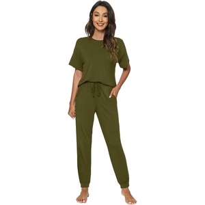 image:imageWiWi Womens Tracksuit Set Viscose from Bamboo Loungewear 2 Piece Outfit Long Pants Jogger Sets SXXLAdark Army Green